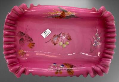 Cranberry Cased Glass Decorated Bowl