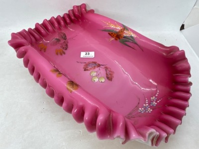 Cranberry Cased Glass Decorated Bowl - 4