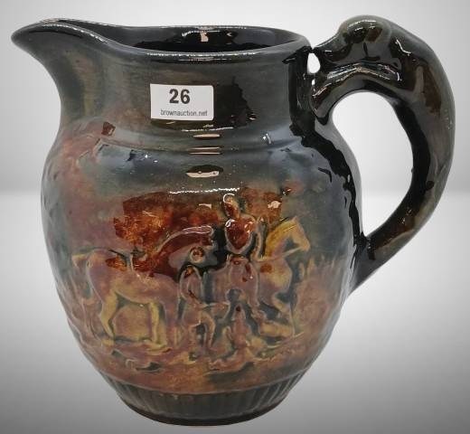 Glazed Ceramic Pitcher with Hunting Scene