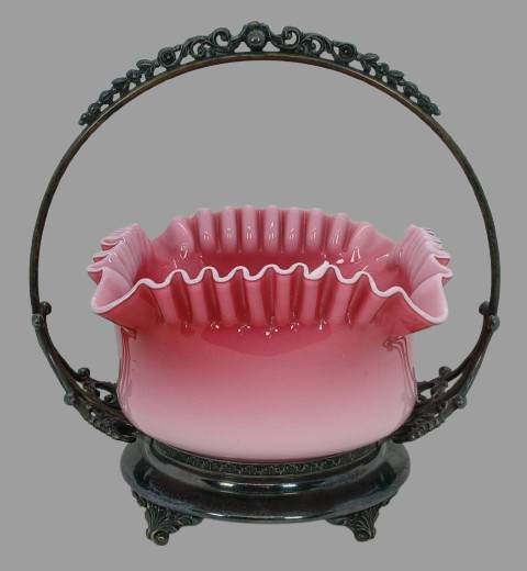 Victorian Glass Bride's Basket with Metal Frame