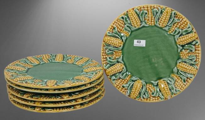 (6) Bordalo Pinheiro Corn-Themed Plates