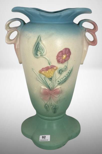 Hull Bow Knot B-10-10.5" Vase in Blue/Cream/Green