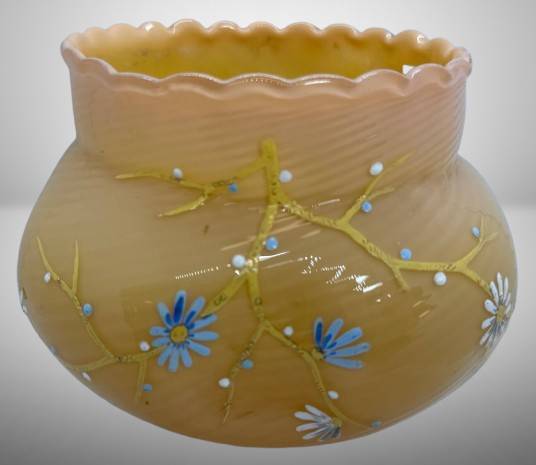 Art Glass Rose Bowl With Painted Design