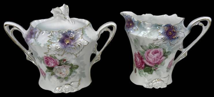 R.S. Prussia Creamer and Sugar Set, Carnation Mold