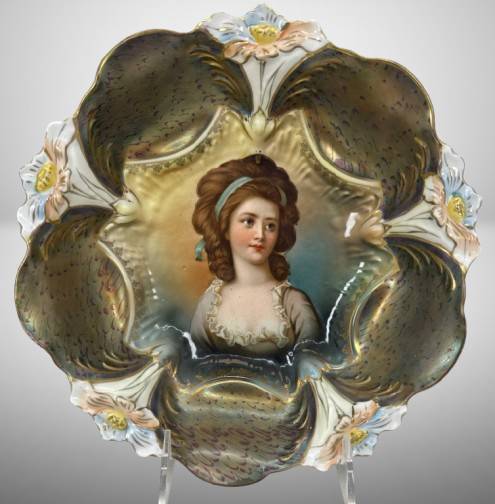 Unmarked R.S. Prussia Bowl with Countess Potocka Portrait, Tiffany Domes