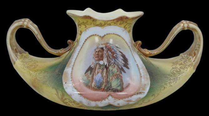 Royal Saxe Germany Vase With Indian Chief Portrait