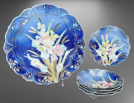Handpainted Porcelain Cobalt 6 pc. Berry Set