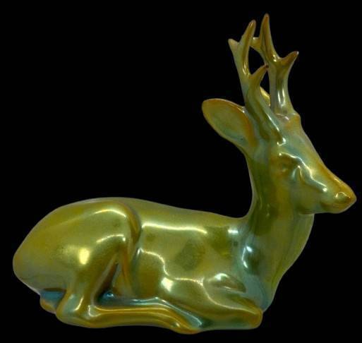 Hungarian Zsolnay Eosin Deer Figurine