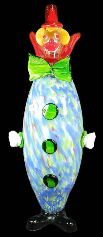 Colorful Hand-Blown Glass Clown Figurine