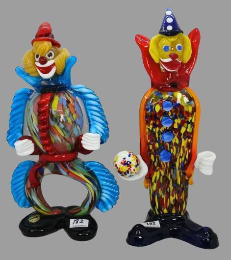 (2) Hand-Blown Murano Glass Clowns
