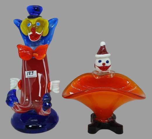 (2) Hand-Blown Glass Clowns