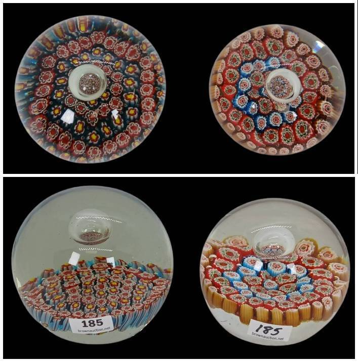 (2) Millefiori Glass Paperweights