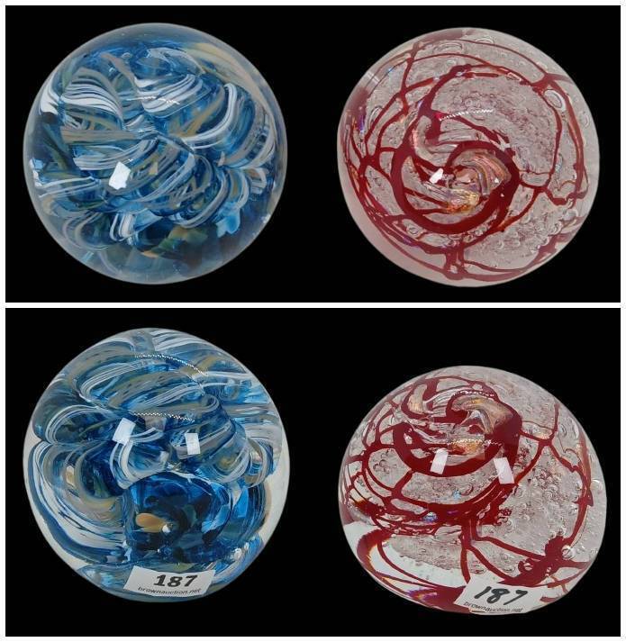 (2) Art Glass Paperweights
