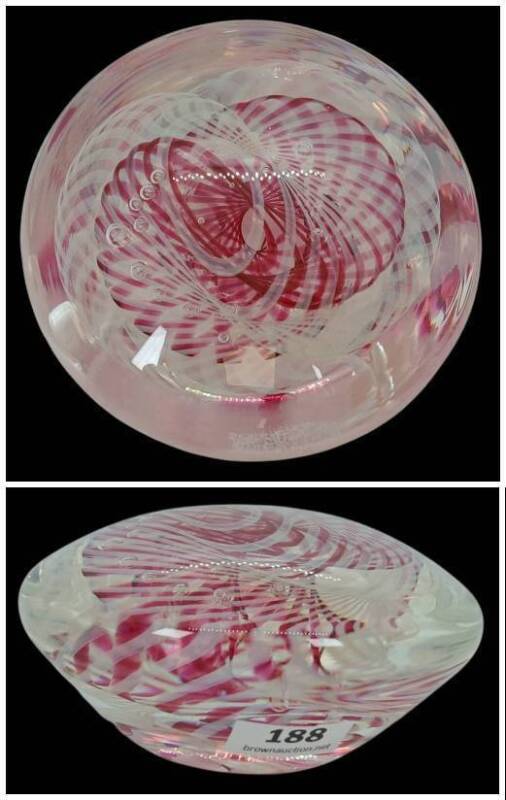Karg Hand-Blown Glass Paperweight with Red Swirls