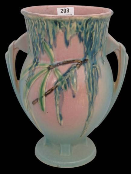 Roseville Moss 776-7" Vase, Pink/Green