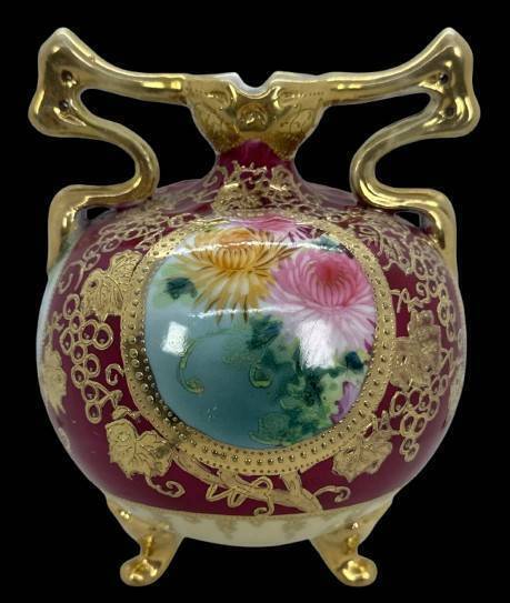 Nippon Footed Vase with Floral Decoration