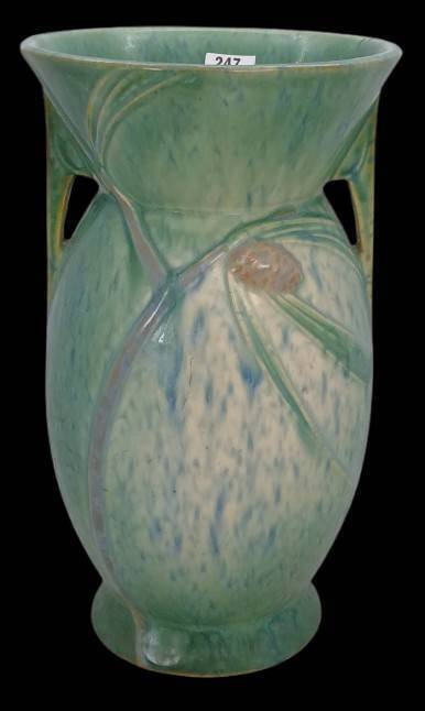 Roseville Futura 433-10" Pinecone Vase, Green