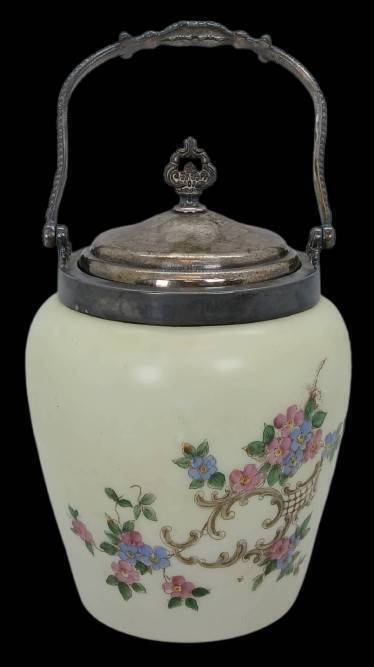 Victorian-Era Porcelain Biscuit Jar with Floral Design