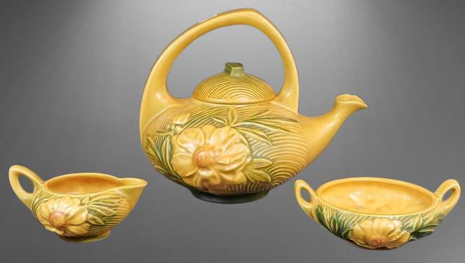 Roseville Peony 3 pc. Tea Set, Yellow