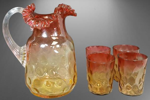 Amberina Art Glass Pitcher and Tumblers Water Set