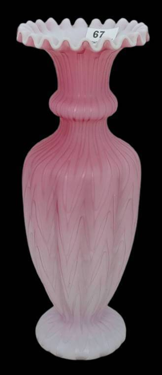 Mt. Washington Pink Satin Vase in Herringbone pattern