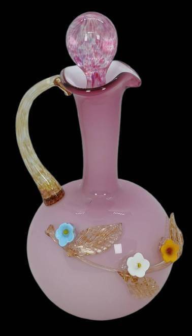 Art Glass Cruet with applied Floral Decorations
