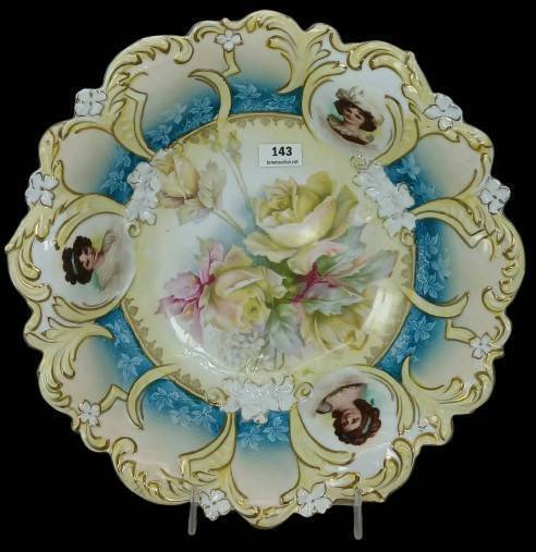 R.S. Prussia Floral Bowl With Portraits Border