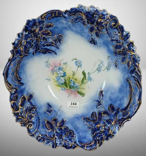 R.S. Prussia Cobalt Bowl with Floral Design