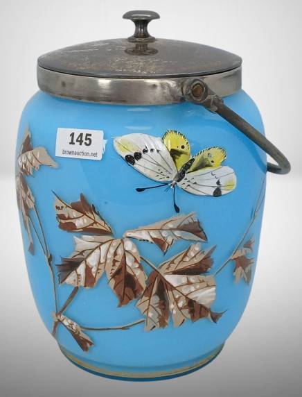 Victorian Blue Opaque Glass Biscuit Jar