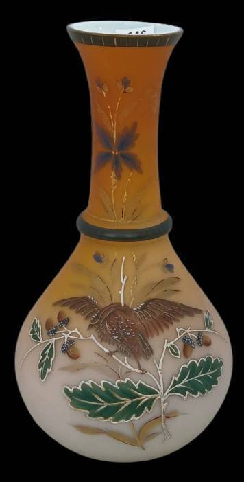 Victorian Butterscotch Opaline Satin Decorated Vase
