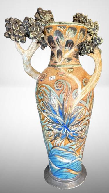 Art Nouveau 25" tall Vase With Floral Designs