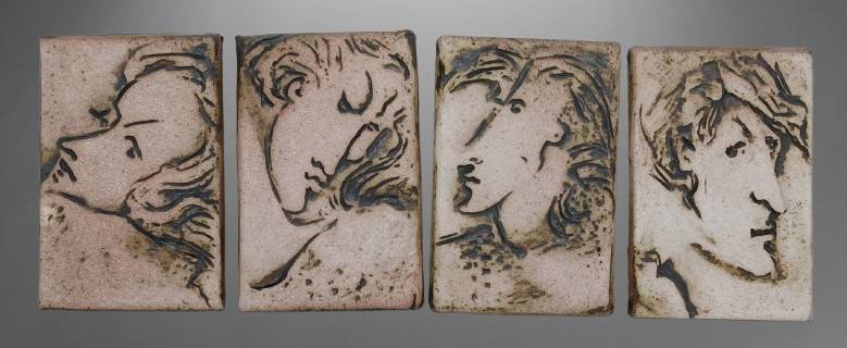(4) Ceramic Art Tiles with Stylized Woman Portraits