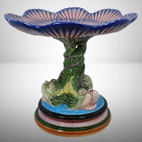 Majolica Sea Serpent and Shell Compote