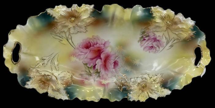 RS Prussia Carnation Mold Floral Celery Tray, red mark