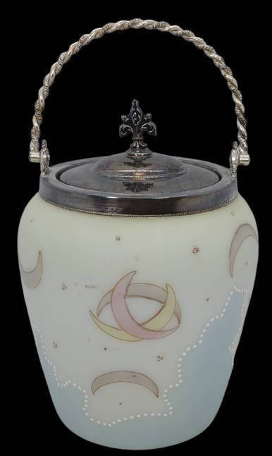 CFM Co. Quadruple Plate and Satin Glass Biscuit Jar