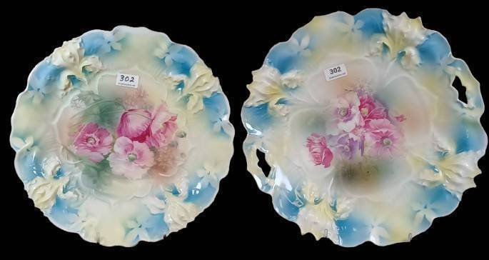 RS Prussia Iris Mold Plates with Poppies, red mark