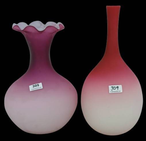 (2) Victorian Satin Glass Vases