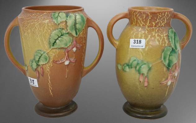(2) Roseville Fuchsia Brown Vases