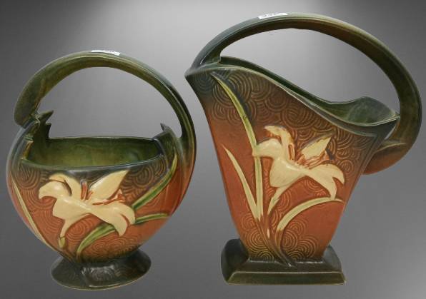 (2) Roseville Zephyr Lily Brown Baskets