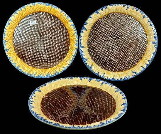 (3) Majolica Sunflower Plates