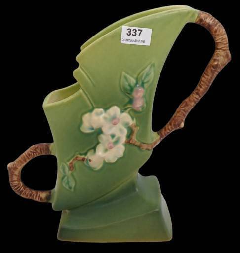 Roseville Apple Blossom 373-7" Vase, green