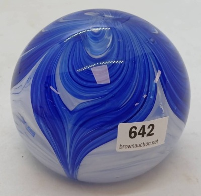 Blue and White Swirl Glass Paperweight - 2