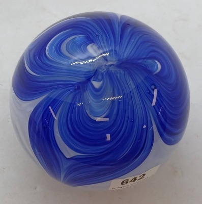 Blue and White Swirl Glass Paperweight - 3
