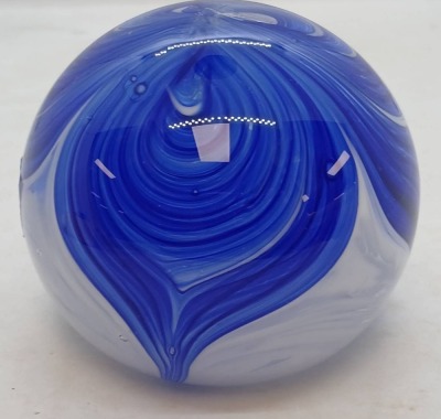 Blue and White Swirl Glass Paperweight - 4