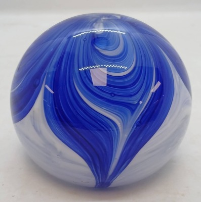 Blue and White Swirl Glass Paperweight - 5