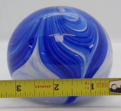 Blue and White Swirl Glass Paperweight - 8