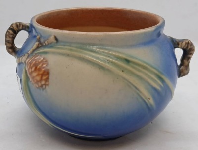 Roseville Pottery Pine Cone 632-3" blue jardiniere