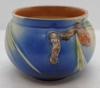 Roseville Pottery Pine Cone 632-3" blue jardiniere - 2