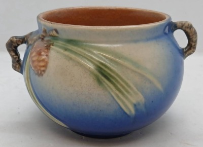 Roseville Pottery Pine Cone 632-3" blue jardiniere - 3