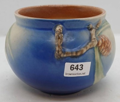 Roseville Pottery Pine Cone 632-3" blue jardiniere - 4